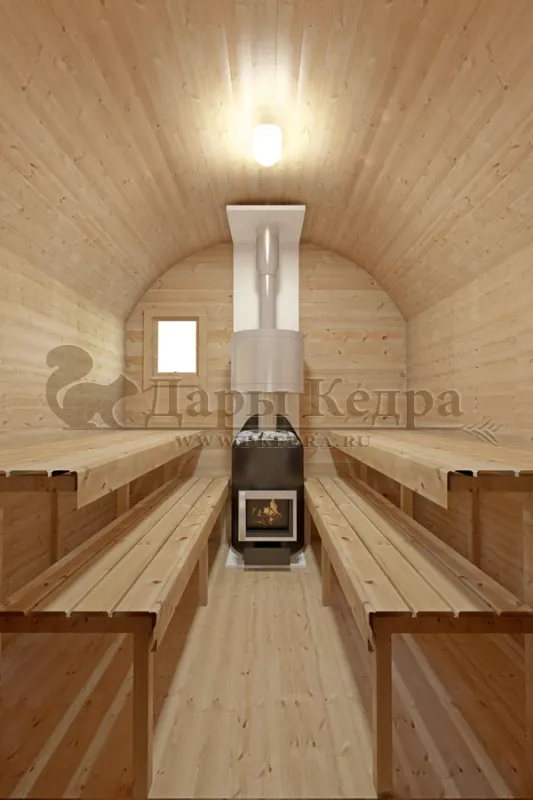 Баня-бочка буханка из кедра с верандой (все размеры)