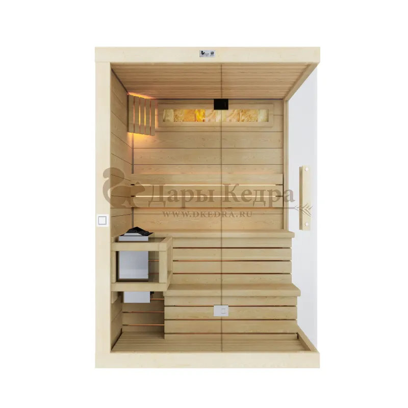 Двухместная прямая финская «Элит» сауна кабина из кедра и липы с электрокаменкой