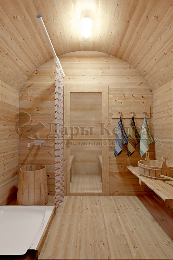 Баня-бочка буханка из кедра с верандой (все размеры)