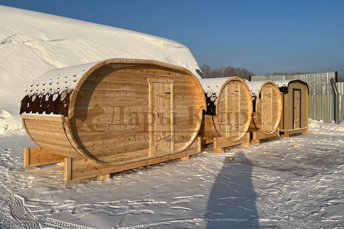 Баня-бочка овальная из кедра 4 метра